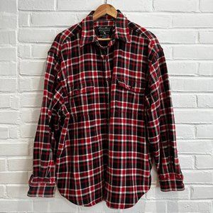 Vintage Eddie Bauer Heavyweight Cotton Flannel Button Down Shirt Red Black Men'